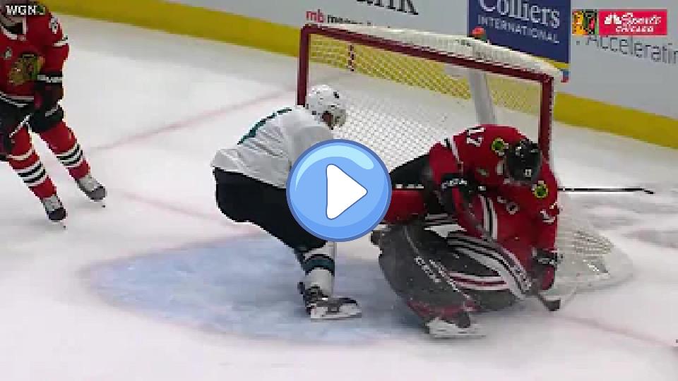 Play video: Blackhawks goalie Corey Crawford suffers concussion after head hits post Video thumb: Blackhawks goalie Corey Crawford suffers concussion after head hits post