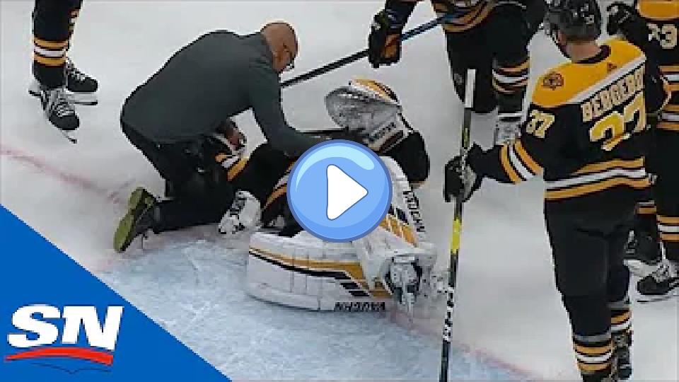 Play video: Tuukka Rask Has To Be Helped Off the Ice After Filip Chytil Slams Into Him During Goal Video thumb: Tuukka Rask Has To Be Helped Off the Ice After Filip Chytil Slams Into Him During Goal