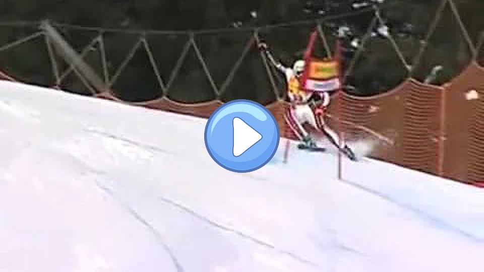 Play video: Yannick Bertrand takes a slalom gate to the groin. Video thumb: Yannick Bertrand takes a slalom gate to the groin.