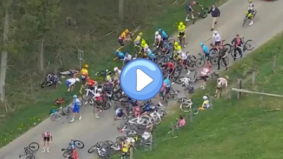 Play video: Massive Crash at Liège-Bastogne-Liège Video thumb: Massive Crash at Liège-Bastogne-Liège