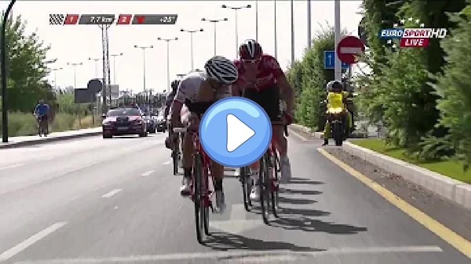 Play video: Peter Sagan abandons after being hit by a motorcycle in La Vuelta 2015 - Stage 08. Video thumb: Peter Sagan abandons after being hit by a motorcycle in La Vuelta 2015 - Stage 08.