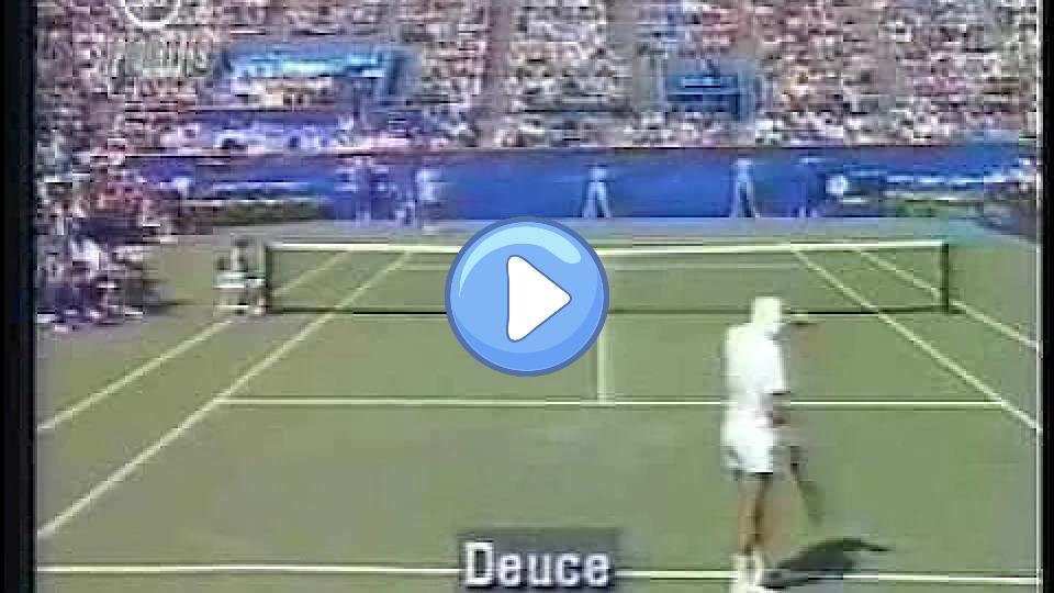 Play video: Stefan Edberg's behind-the-back shot. Video thumb: Stefan Edberg's behind-the-back shot.