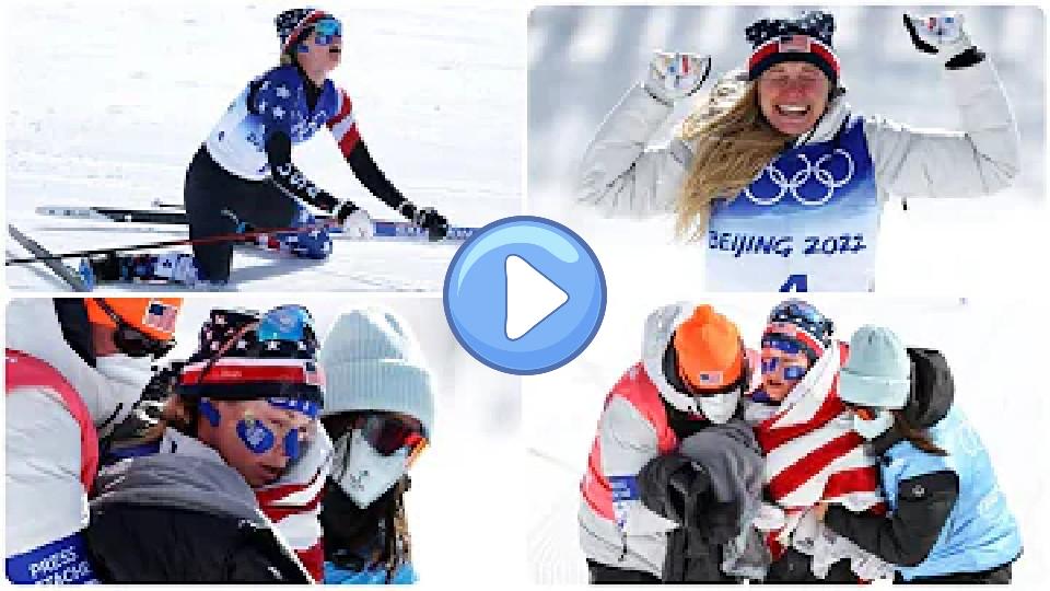 Play video: Jessie Diggins won silver in the 30K and collapsed from exhaustion at the Beijing 2022 Olympic Games. Video thumb: Jessie Diggins won silver in the 30K and collapsed from exhaustion at the Beijing 2022 Olympic Games.