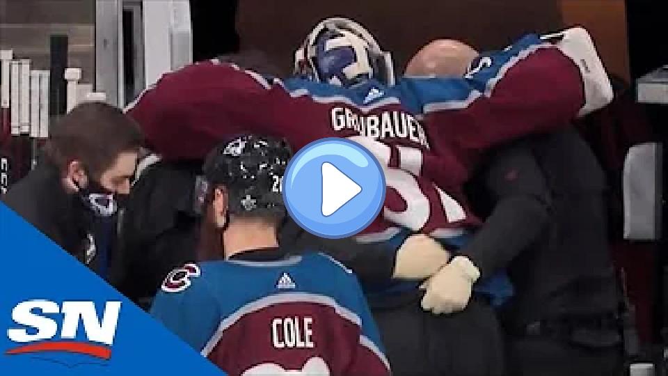 Play video: Avalanche's Philipp Grubauer Helped Off The Ice With Injury in Game 1 Against Stars Video thumb: Avalanche's Philipp Grubauer Helped Off The Ice With Injury in Game 1 Against Stars