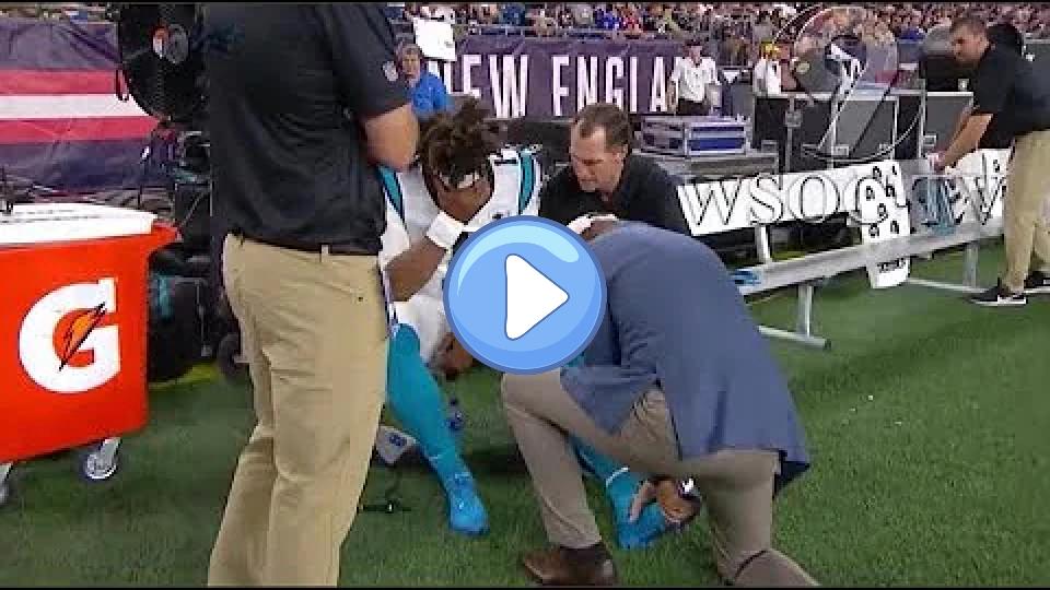 Play video: Cam Newton left the preseason game against the Patriots after a foot injury. Video thumb: Cam Newton left the preseason game against the Patriots after a foot injury.