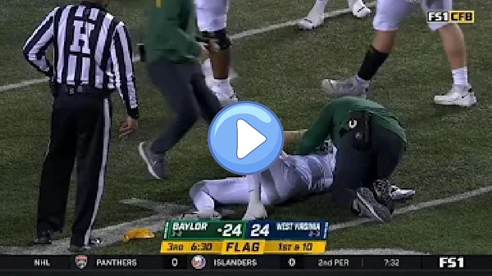 Play video: Baylor QB Blake Shapen Suffers Injury After Late Hit vs. West Virginia | 2022 College Football Video thumb: Baylor QB Blake Shapen Suffers Injury After Late Hit vs. West Virginia | 2022 College Football