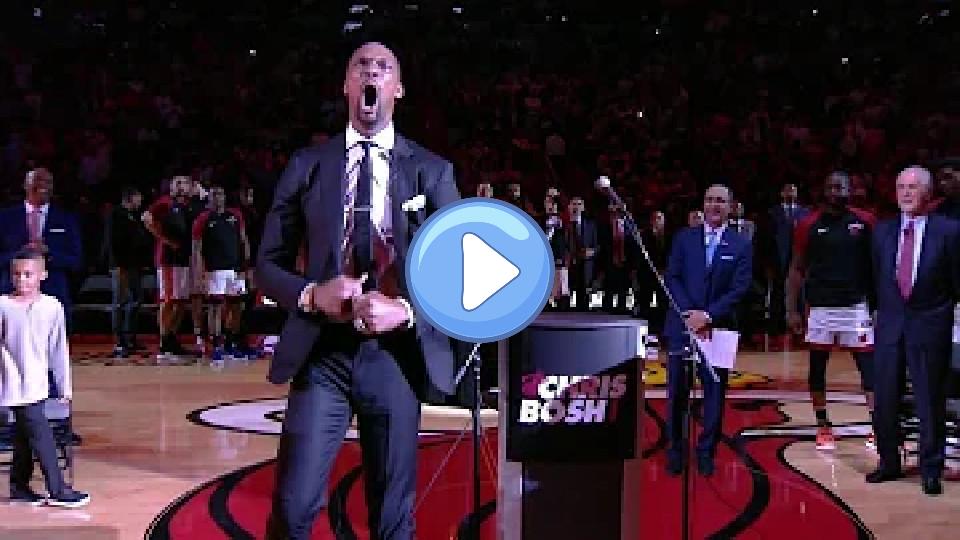 Play video: Chris Bosh's Final Scream at Heat Jersey Retirement Ceremony | March 26, 2019 Video thumb: Chris Bosh's Final Scream at Heat Jersey Retirement Ceremony | March 26, 2019