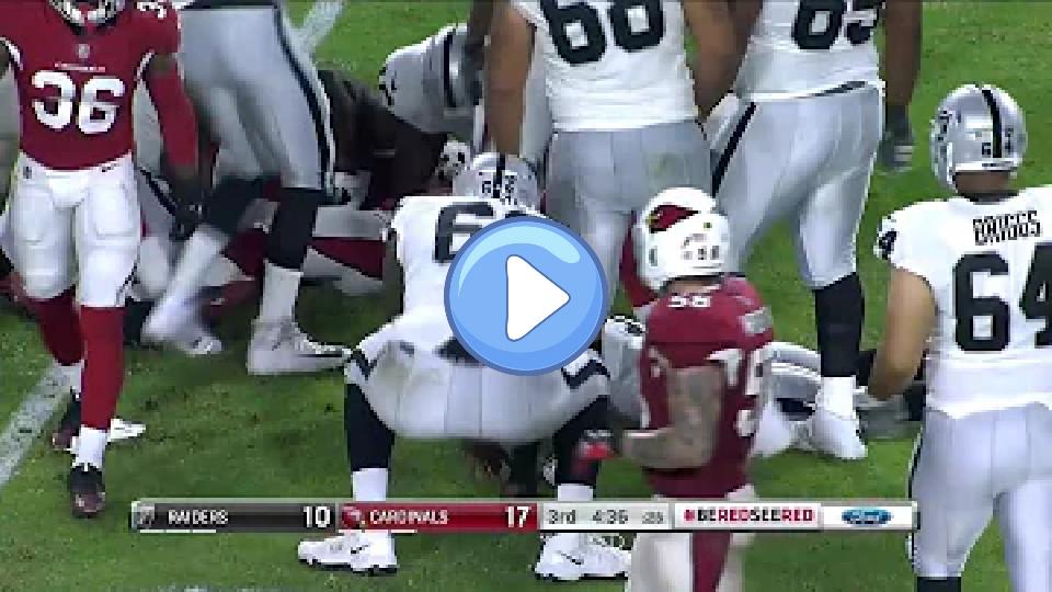 Play video: QB Connor Cook makes an impressive tackle after a Raiders fumble! Video thumb: QB Connor Cook makes an impressive tackle after a Raiders fumble!