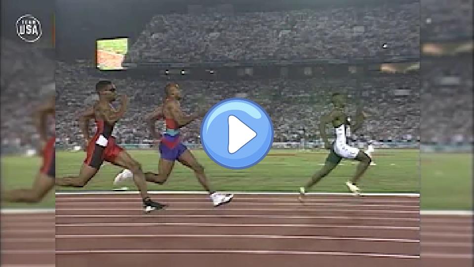 Play video: Michael Johnson Sprints to Gold at the 1996 Olympic Games | Gold Medal Moments Presented by Hershey's Video thumb: Michael Johnson Sprints to Gold at the 1996 Olympic Games | Gold Medal Moments Presented by Hershey's