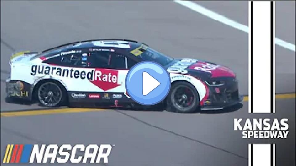Play video: Pole sitter Tyler Reddick suffers an issue and makes contact with the wall at Kansas. Video thumb: Pole sitter Tyler Reddick suffers an issue and makes contact with the wall at Kansas.