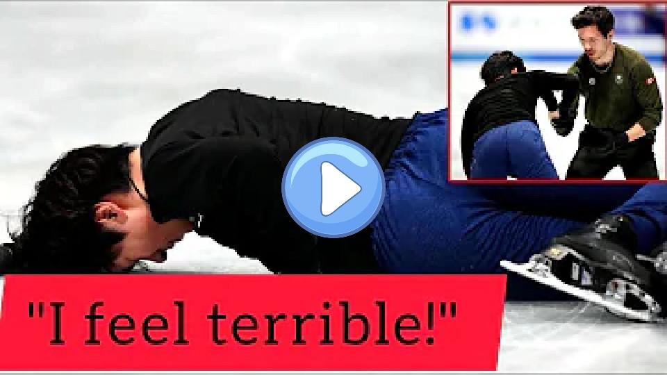 Play video: Shoma Uno fell during the morning practice. Video thumb: Shoma Uno fell during the morning practice.