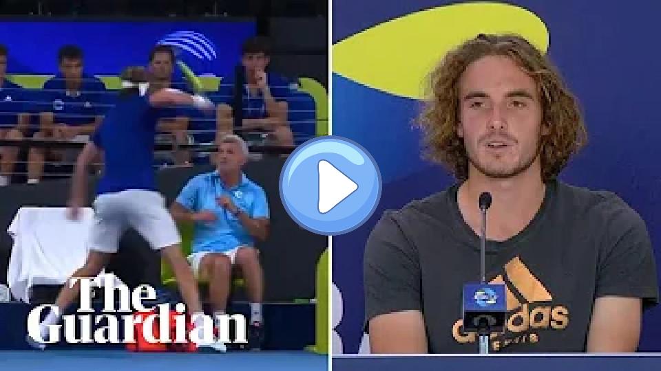 Play video: Stefanos Tsitsipas injures father with racket swipe in ATP Cup meltdown Video thumb: Stefanos Tsitsipas injures father with racket swipe in ATP Cup meltdown
