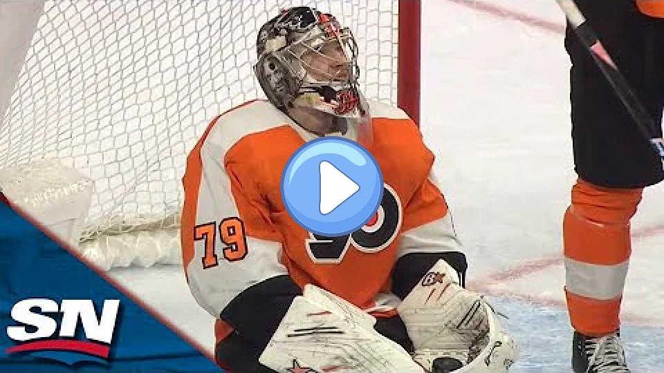 Play video: Flyers' Carter Hart Makes Series of Magnificent Saves to Keep Shutout Bid Alive Video thumb: Flyers' Carter Hart Makes Series of Magnificent Saves to Keep Shutout Bid Alive