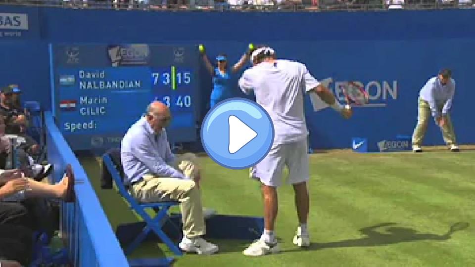 Play video: David Nalbandian kicks a linesman. Video thumb: David Nalbandian kicks a linesman.
