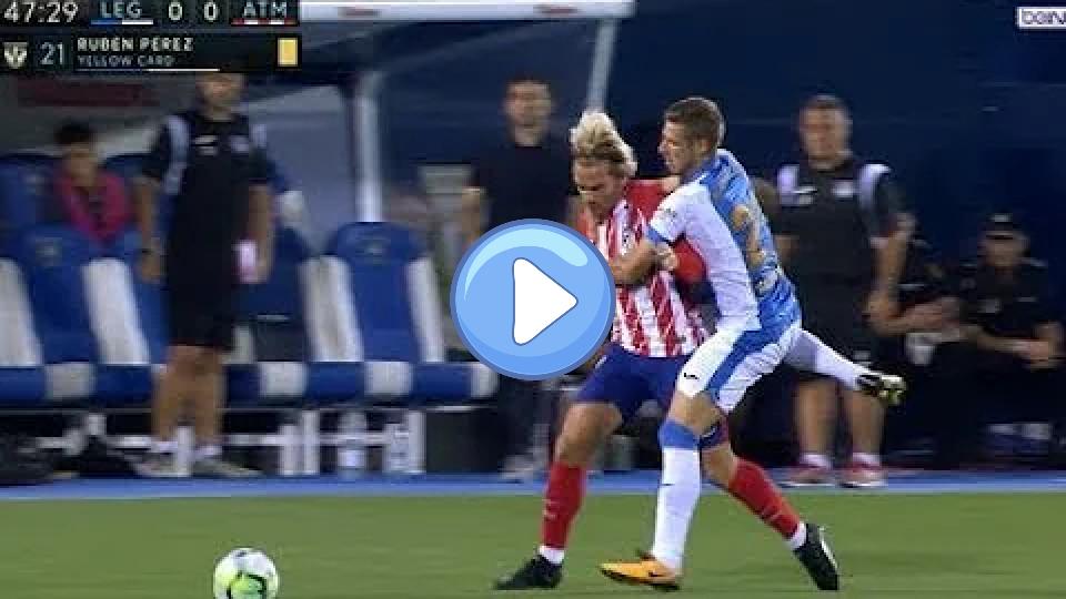 Play video: Antoine Griezmann falls victim to a tackle! Video thumb: Antoine Griezmann falls victim to a tackle!