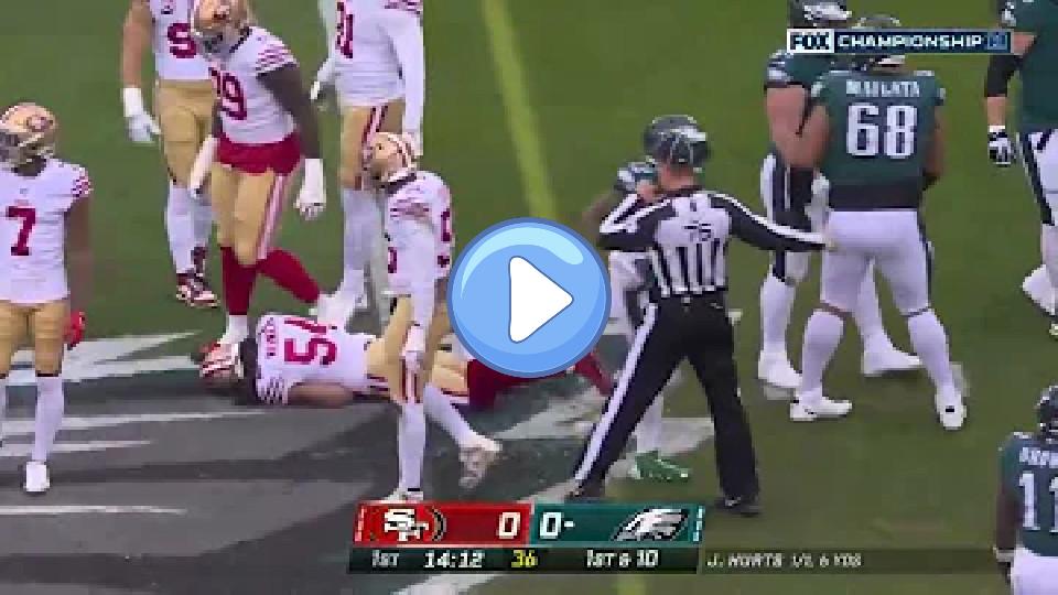 Play video: Fred Warner got injured on the first drive of the game and was booed by Eagles fans. Video thumb: Fred Warner got injured on the first drive of the game and was booed by Eagles fans.