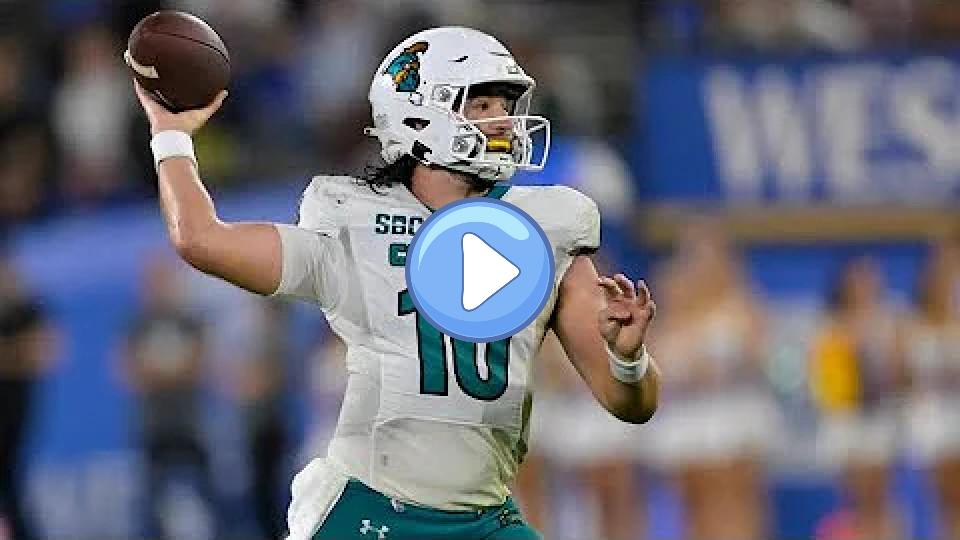 Play video: Grayson McCall QB Coastal Carolina Highlights vs. UCLA (2024 NFL Draft Prospect) Video thumb: Grayson McCall QB Coastal Carolina Highlights vs. UCLA (2024 NFL Draft Prospect)