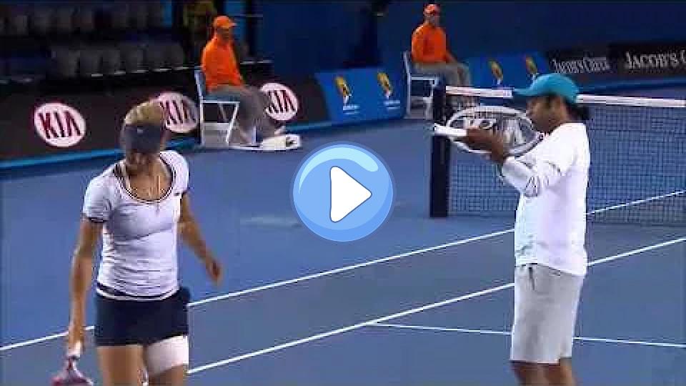 Play video: Elena Vesnina Hits Leander Paes - Australian Open 2013 Video thumb: Elena Vesnina Hits Leander Paes - Australian Open 2013