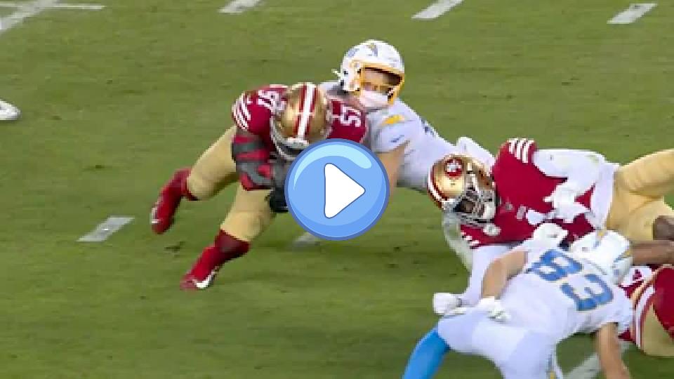 Play video: 49ers' Dre Greenlaw Ejected After Hard Hit on Justin Herbert Video thumb: 49ers' Dre Greenlaw Ejected After Hard Hit on Justin Herbert