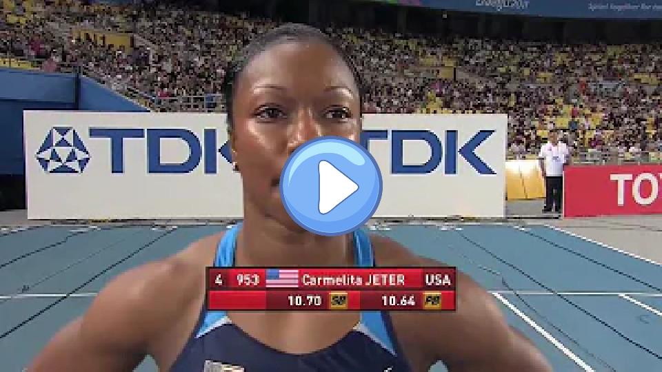 Play video: Carmelita Jeter Wins the Women's 100m Final Video thumb: Carmelita Jeter Wins the Women's 100m Final