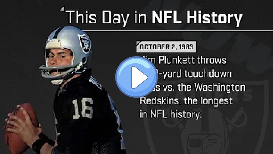 Play video: Jim Plunkett's 99-yard touchdown pass | This Day in NFL History (October 2, 1983) Video thumb: Jim Plunkett's 99-yard touchdown pass | This Day in NFL History (October 2, 1983)