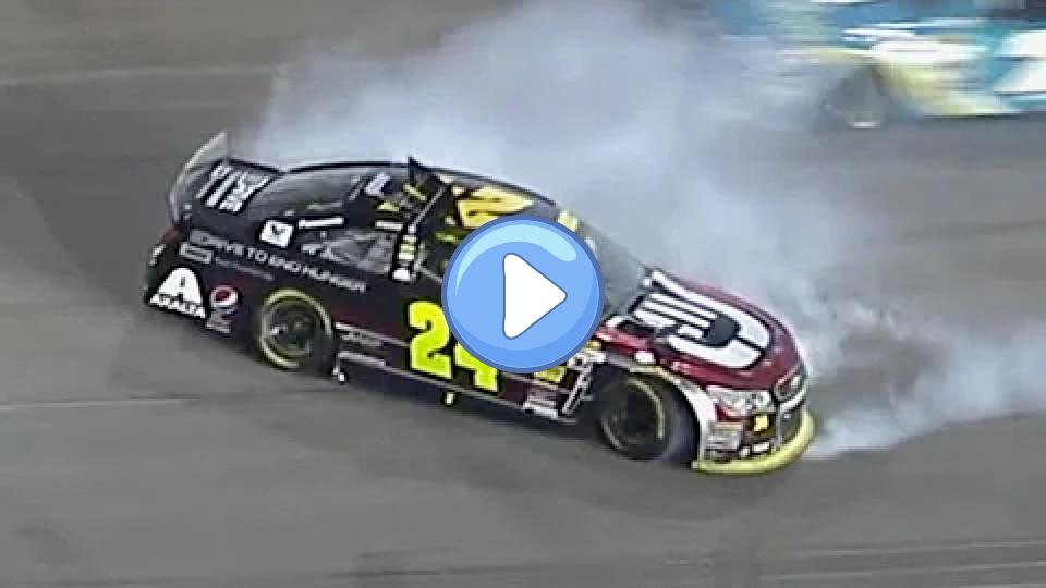 Play video: Gordon spins after making contact with Keselowski. Video thumb: Gordon spins after making contact with Keselowski.