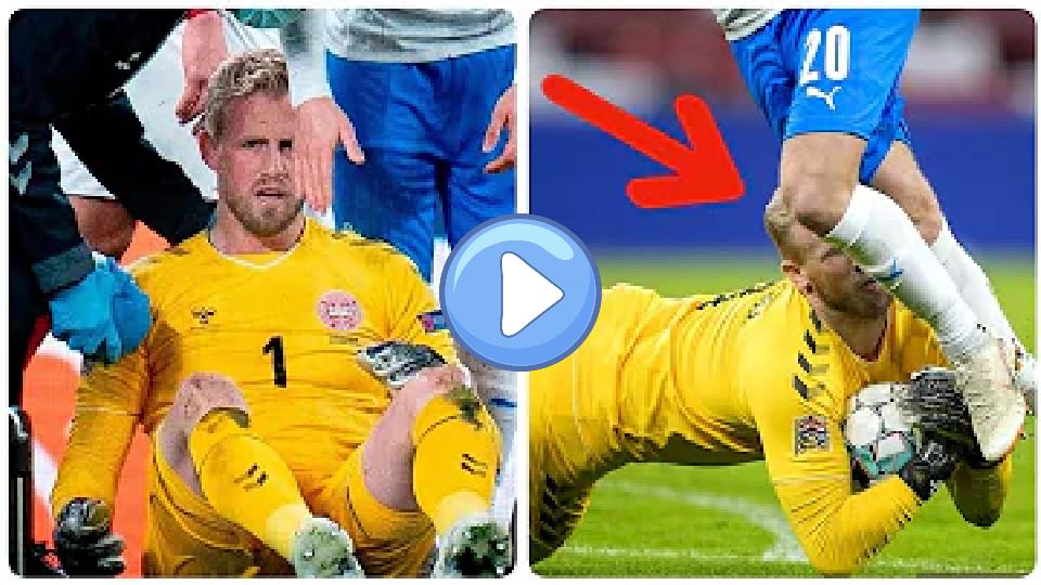 Play video: Leicester City star Kasper Schmeichel picked up an injury during the Denmark vs Iceland match. Video thumb: Leicester City star Kasper Schmeichel picked up an injury during the Denmark vs Iceland match.