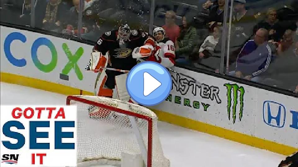 Play video: Gotta See It: Ducks’ John Gibson Levels Kevin Rooney Behind the Net Video thumb: Gotta See It: Ducks’ John Gibson Levels Kevin Rooney Behind the Net