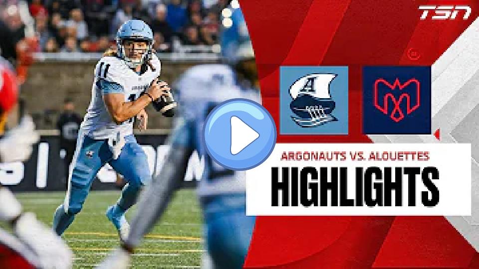 Play video: Argonauts vs. Alouettes Highlights | CFL Week 6 Video thumb: Argonauts vs. Alouettes Highlights | CFL Week 6