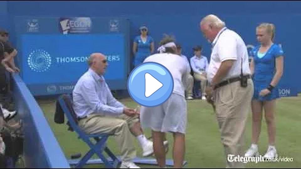 Play video: David Nalbandian was disqualified from Queen's after kicking a line judge. Video thumb: David Nalbandian was disqualified from Queen's after kicking a line judge.