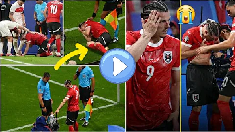 Play video: Austria's Marcel Sabitzer went down injured after being hit by a cup thrown by Turkish fans during Euro 2024. Video thumb: Austria's Marcel Sabitzer went down injured after being hit by a cup thrown by Turkish fans during Euro 2024.