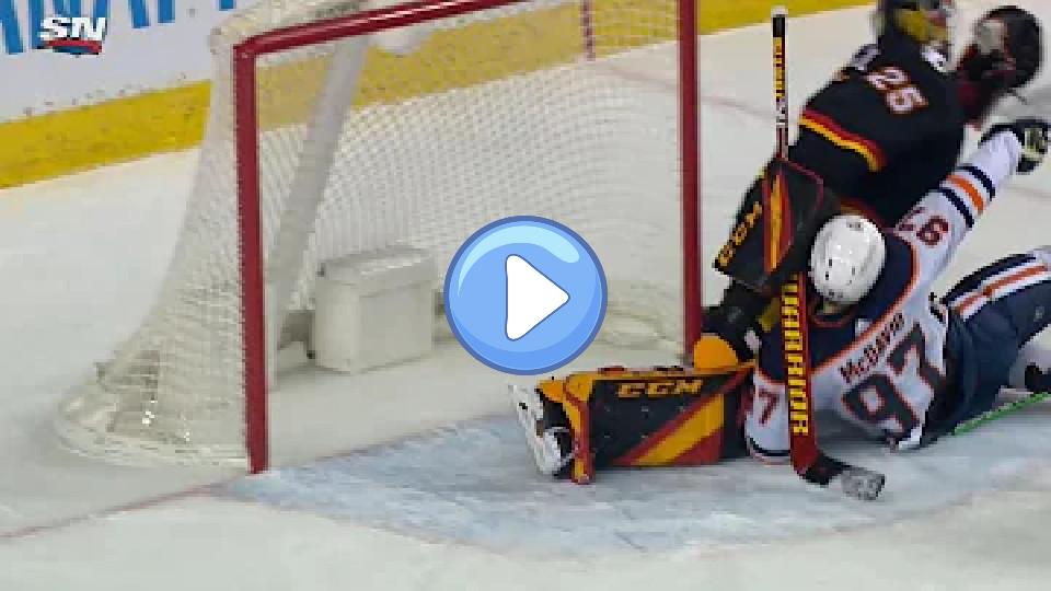 Play video: Connor McDavid Crashes into Jacob Markstrom Video thumb: Connor McDavid Crashes into Jacob Markstrom