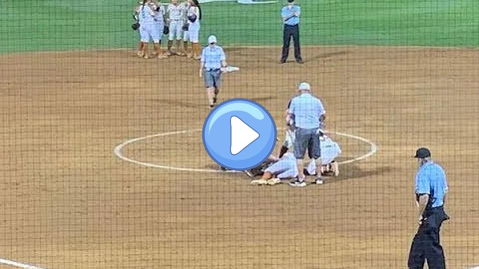 Play video: Texas pitcher Miranda Elish hit in the face with a throw Video thumb: Texas pitcher Miranda Elish hit in the face with a throw