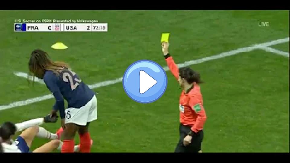 Play video: Christen Press has her hair pulled. Video thumb: Christen Press has her hair pulled.