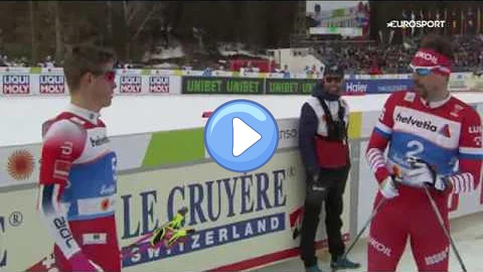 Play video: After an incident on the track, Ustyugov got into a scuffle with Klæbo, pushing his shoulder and patting his cheek. Video thumb: After an incident on the track, Ustyugov got into a scuffle with Klæbo, pushing his shoulder and patting his cheek.