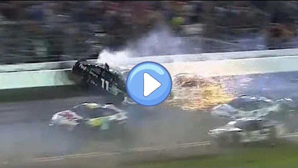 Video thumb: Denny Hamlin Goes Airborne During Massive Wreck | Coke Zero 400, Daytona