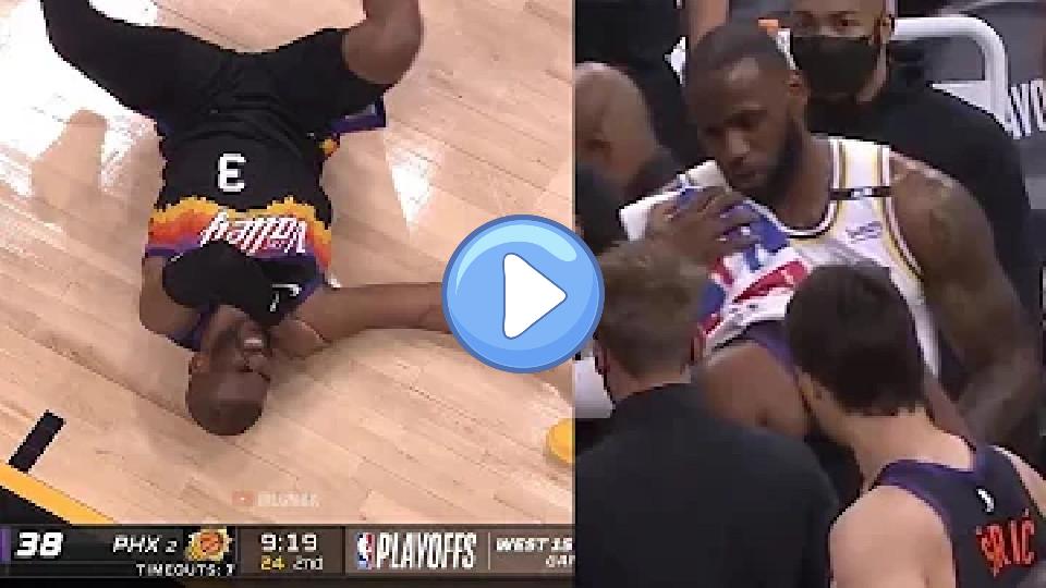 Video thumb: Chris Paul is in serious pain, and then LeBron helps him get up 🙏 Lakers vs. Suns Game 1