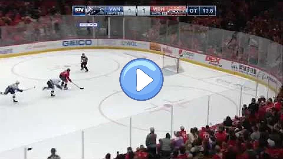 Play video: Quinn Hughes gives J.T. Miller a boost to catch Oshie on a breakaway in the dying seconds of overtime. Video thumb: Quinn Hughes gives J.T. Miller a boost to catch Oshie on a breakaway in the dying seconds of overtime.