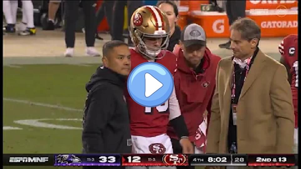 Play video: 49ers QB Brock Purdy Injury *Stinger* vs. Ravens (Replay) | 49ers vs. Ravens | NFL 2023 Video thumb: 49ers QB Brock Purdy Injury *Stinger* vs. Ravens (Replay) | 49ers vs. Ravens | NFL 2023