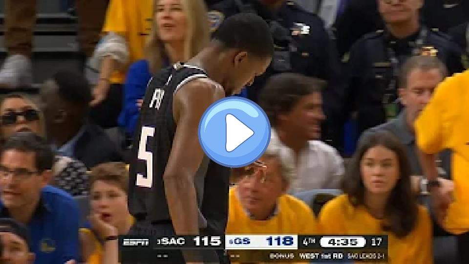 Video thumb: De'Aaron Fox breaks his finger while shooting a layup after the whistle against the Warriors.