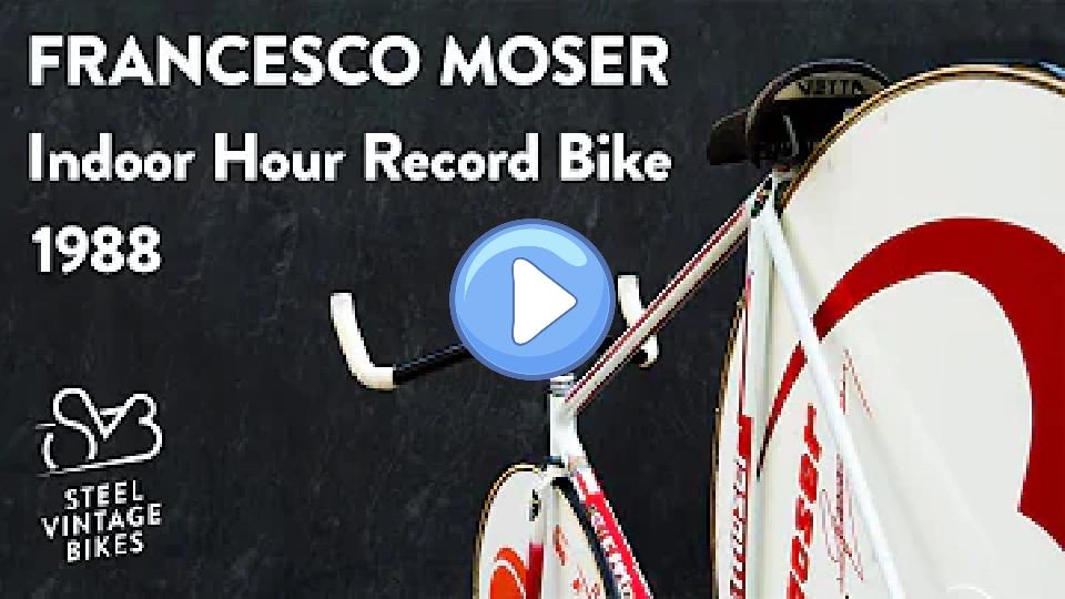 Play video: Francesco Moser Personal Indoor Hour Record Time Trial Bicycle, 1988 Video thumb: Francesco Moser Personal Indoor Hour Record Time Trial Bicycle, 1988