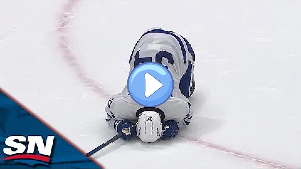 Play video: Maple Leafs' Auston Matthews Leaves Ice After Blocking Slap Shot with His Knee Video thumb: Maple Leafs' Auston Matthews Leaves Ice After Blocking Slap Shot with His Knee