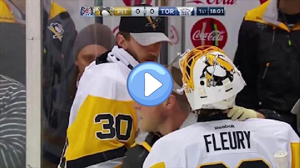 Play video: Marc-Andre Fleury takes a skate to the neck on 12/17/2016. Video thumb: Marc-Andre Fleury takes a skate to the neck on 12/17/2016.