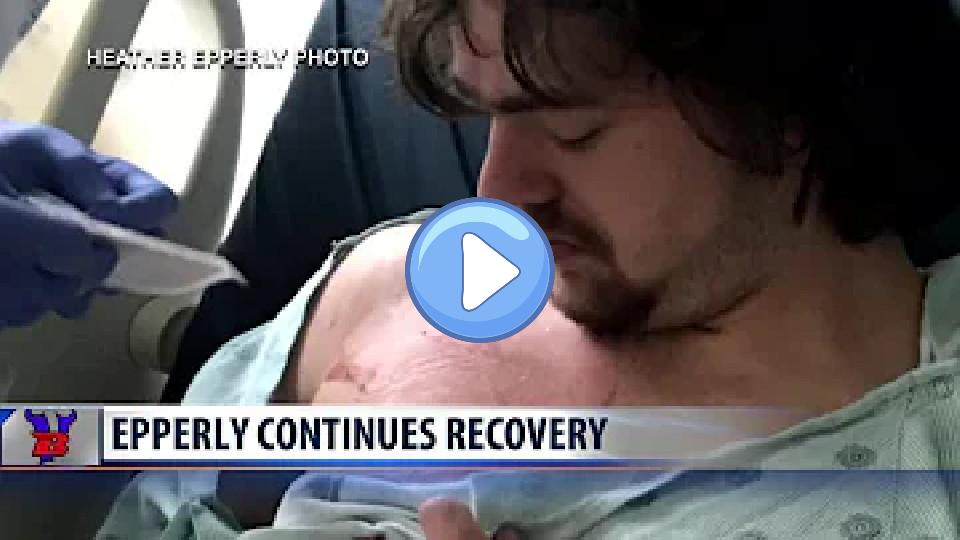 Play video: Anders Epperly continues to recover from a javelin injury. Video thumb: Anders Epperly continues to recover from a javelin injury.