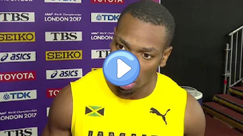 Play video: Yohan Blake says the long wait for the race caused Usain Bolt's injury Video thumb: Yohan Blake says the long wait for the race caused Usain Bolt's injury