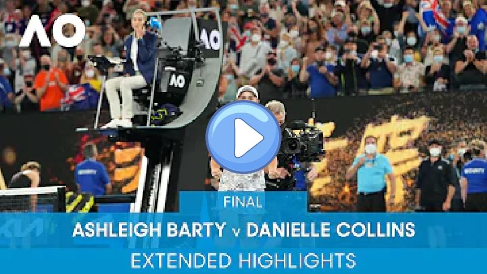 Play video: Extended Highlights: Ashleigh Barty vs. Danielle Collins (Final) | Australian Open 2022 Video thumb: Extended Highlights: Ashleigh Barty vs. Danielle Collins (Final) | Australian Open 2022