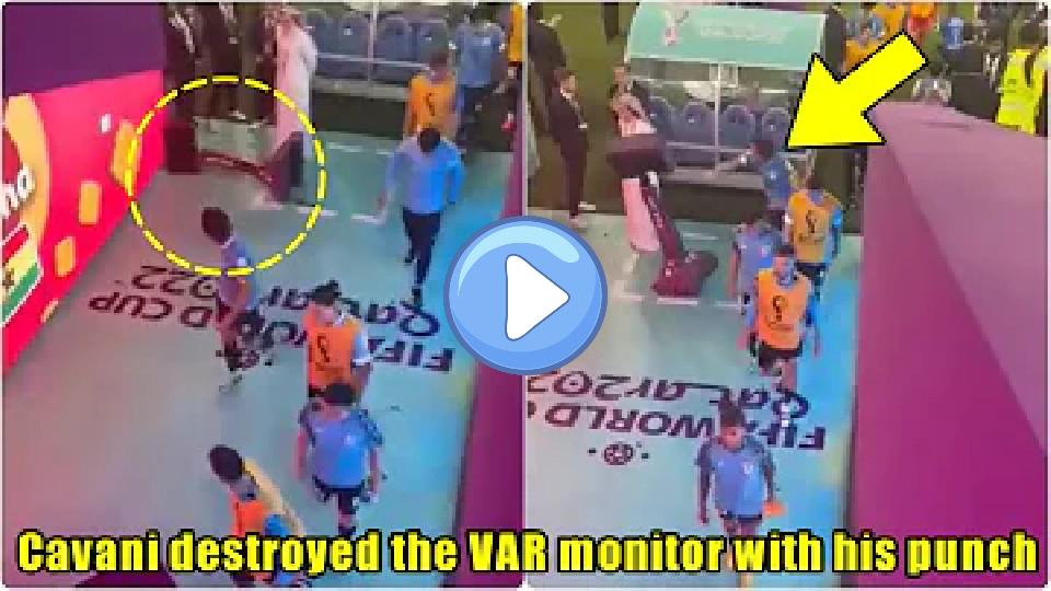 Play video: Cavani punched the VAR monitor after not receiving an injury-time penalty. Video thumb: Cavani punched the VAR monitor after not receiving an injury-time penalty.