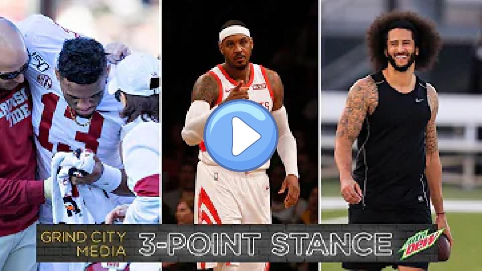 Play video: Tua Tagovailoa Injury, Carmelo Anthony, Colin Kaepernick Workout | 3-Point Stance - Ep. 6 Video thumb: Tua Tagovailoa Injury, Carmelo Anthony, Colin Kaepernick Workout | 3-Point Stance - Ep. 6