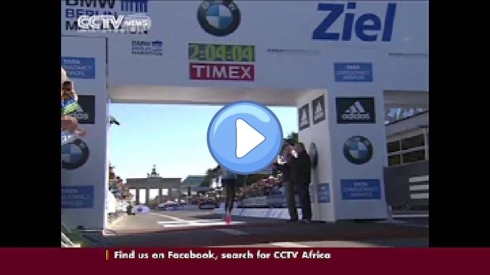 Play video: Wilson Kipsang breaks the world record. Video thumb: Wilson Kipsang breaks the world record.