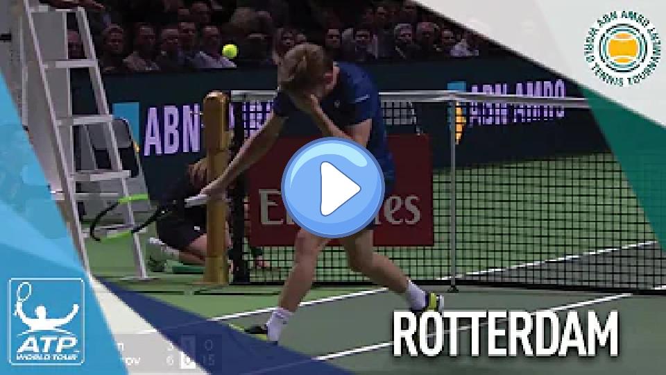 Play video: David Goffin Injures Eye in Freak Accident in Rotterdam 2018 Video thumb: David Goffin Injures Eye in Freak Accident in Rotterdam 2018